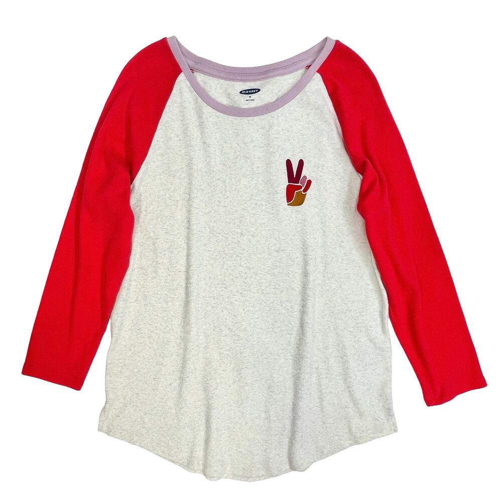 Old Navy Peace Sign Jersey Sz M New Heather Gray 3/4 Sleeve Soft Pullover Tee